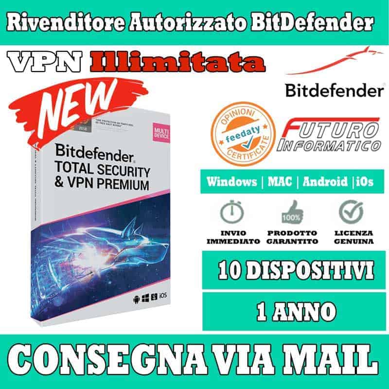BitDefender Total Security & VPN Premium 10 Dispositivi 1 Anno - Nuovo